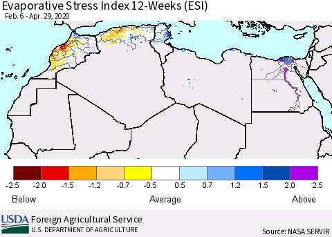 North Africa Evaporative Stress Index (ESI), 12-Weeks Thematic Map For 4/27/2020 - 5/3/2020