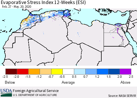 North Africa Evaporative Stress Index (ESI), 12-Weeks Thematic Map For 5/18/2020 - 5/24/2020