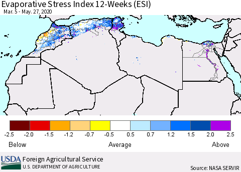 North Africa Evaporative Stress Index (ESI), 12-Weeks Thematic Map For 5/25/2020 - 5/31/2020