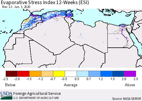 North Africa Evaporative Stress Index (ESI), 12-Weeks Thematic Map For 6/1/2020 - 6/7/2020