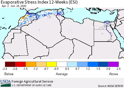 North Africa Evaporative Stress Index (ESI), 12-Weeks Thematic Map For 6/22/2020 - 6/28/2020