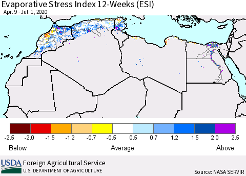 North Africa Evaporative Stress Index (ESI), 12-Weeks Thematic Map For 6/29/2020 - 7/5/2020