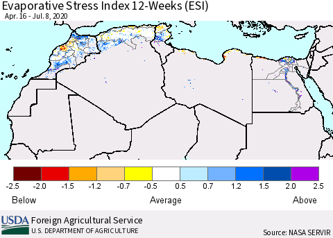 North Africa Evaporative Stress Index (ESI), 12-Weeks Thematic Map For 7/6/2020 - 7/12/2020