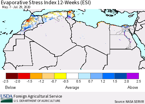 North Africa Evaporative Stress Index (ESI), 12-Weeks Thematic Map For 7/27/2020 - 8/2/2020
