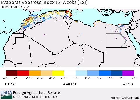 North Africa Evaporative Stress Index (ESI), 12-Weeks Thematic Map For 8/3/2020 - 8/9/2020