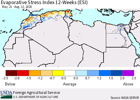 North Africa Evaporative Stress Index (ESI), 12-Weeks Thematic Map For 8/10/2020 - 8/16/2020