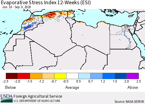North Africa Evaporative Stress Index (ESI), 12-Weeks Thematic Map For 9/7/2020 - 9/13/2020