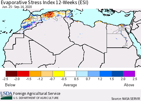 North Africa Evaporative Stress Index (ESI), 12-Weeks Thematic Map For 9/14/2020 - 9/20/2020