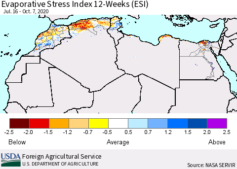 North Africa Evaporative Stress Index (ESI), 12-Weeks Thematic Map For 10/5/2020 - 10/11/2020