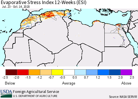 North Africa Evaporative Stress Index (ESI), 12-Weeks Thematic Map For 10/12/2020 - 10/18/2020