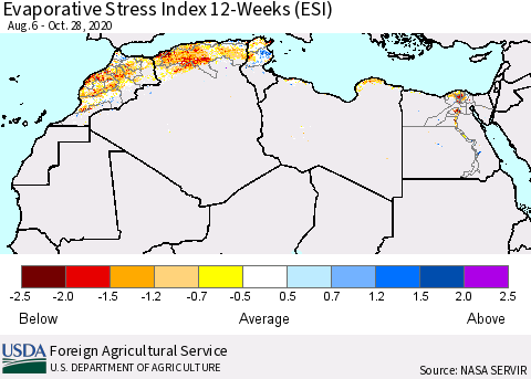 North Africa Evaporative Stress Index (ESI), 12-Weeks Thematic Map For 10/26/2020 - 11/1/2020