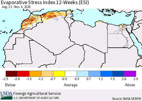 North Africa Evaporative Stress Index (ESI), 12-Weeks Thematic Map For 11/2/2020 - 11/8/2020
