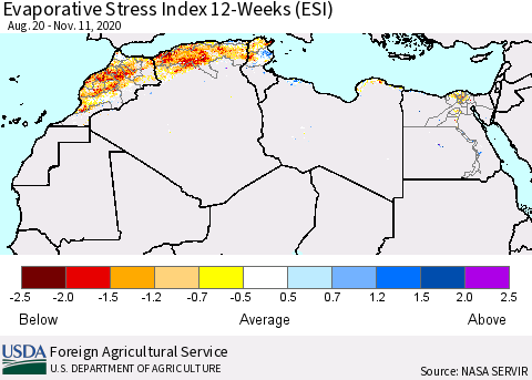 North Africa Evaporative Stress Index (ESI), 12-Weeks Thematic Map For 11/9/2020 - 11/15/2020