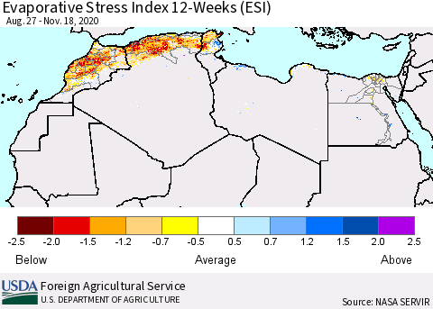North Africa Evaporative Stress Index (ESI), 12-Weeks Thematic Map For 11/16/2020 - 11/22/2020