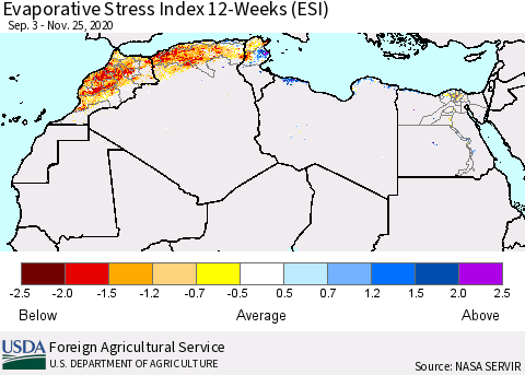 North Africa Evaporative Stress Index (ESI), 12-Weeks Thematic Map For 11/23/2020 - 11/29/2020
