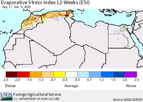 North Africa Evaporative Stress Index (ESI), 12-Weeks Thematic Map For 12/7/2020 - 12/13/2020