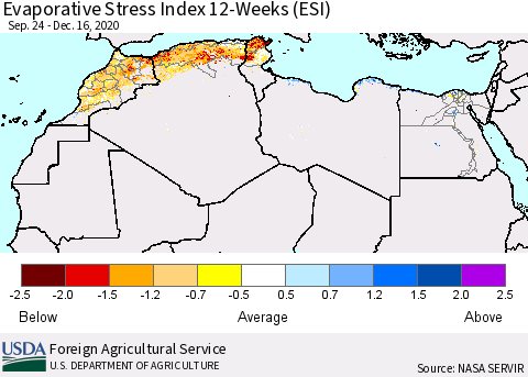 North Africa Evaporative Stress Index (ESI), 12-Weeks Thematic Map For 12/14/2020 - 12/20/2020