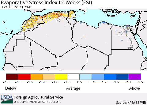 North Africa Evaporative Stress Index (ESI), 12-Weeks Thematic Map For 12/21/2020 - 12/27/2020