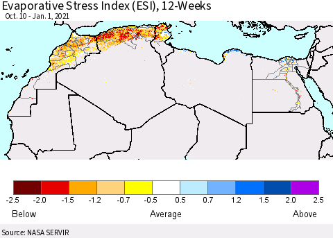 North Africa Evaporative Stress Index (ESI), 12-Weeks Thematic Map For 12/28/2020 - 1/3/2021