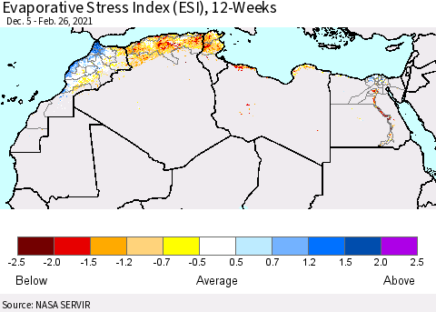 North Africa Evaporative Stress Index (ESI), 12-Weeks Thematic Map For 2/22/2021 - 2/28/2021
