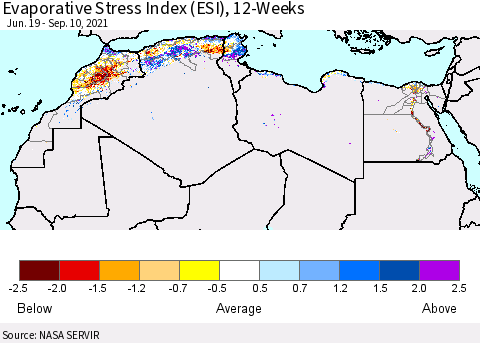 North Africa Evaporative Stress Index (ESI), 12-Weeks Thematic Map For 9/6/2021 - 9/12/2021