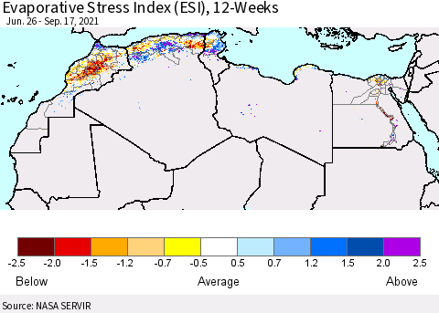 North Africa Evaporative Stress Index (ESI), 12-Weeks Thematic Map For 9/13/2021 - 9/19/2021