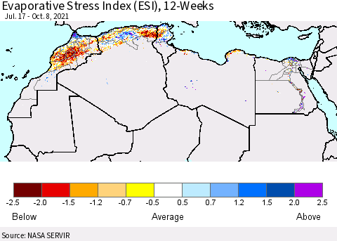 North Africa Evaporative Stress Index (ESI), 12-Weeks Thematic Map For 10/4/2021 - 10/10/2021