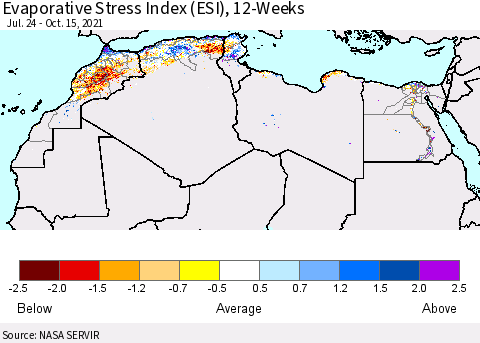 North Africa Evaporative Stress Index (ESI), 12-Weeks Thematic Map For 10/11/2021 - 10/17/2021