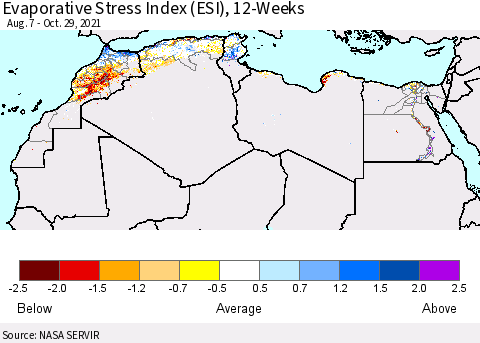 North Africa Evaporative Stress Index (ESI), 12-Weeks Thematic Map For 10/25/2021 - 10/31/2021
