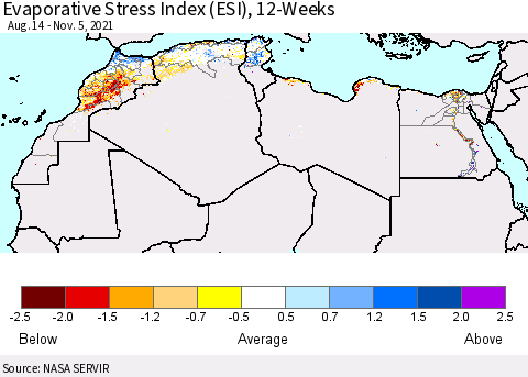 North Africa Evaporative Stress Index (ESI), 12-Weeks Thematic Map For 11/1/2021 - 11/7/2021