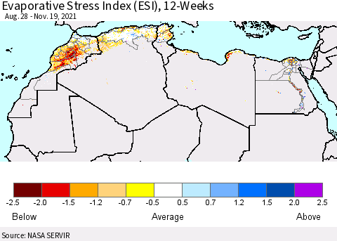 North Africa Evaporative Stress Index (ESI), 12-Weeks Thematic Map For 11/15/2021 - 11/21/2021