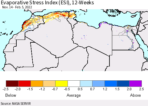 North Africa Evaporative Stress Index (ESI), 12-Weeks Thematic Map For 1/31/2022 - 2/6/2022