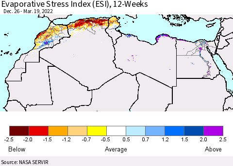 North Africa Evaporative Stress Index (ESI), 12-Weeks Thematic Map For 3/14/2022 - 3/20/2022