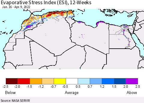 North Africa Evaporative Stress Index (ESI), 12-Weeks Thematic Map For 4/4/2022 - 4/10/2022
