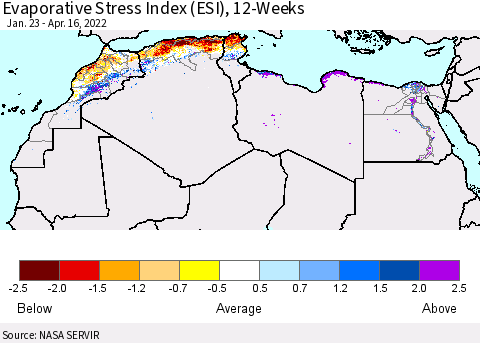 North Africa Evaporative Stress Index (ESI), 12-Weeks Thematic Map For 4/11/2022 - 4/17/2022