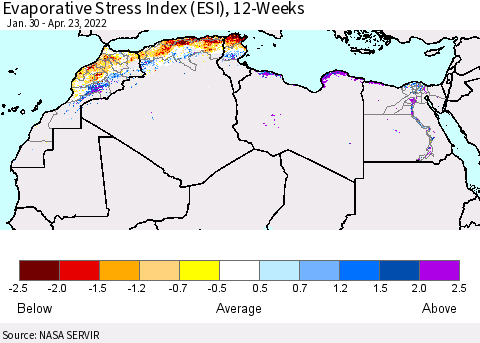 North Africa Evaporative Stress Index (ESI), 12-Weeks Thematic Map For 4/18/2022 - 4/24/2022