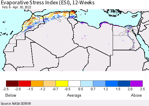 North Africa Evaporative Stress Index (ESI), 12-Weeks Thematic Map For 4/25/2022 - 5/1/2022