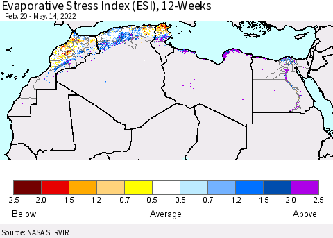 North Africa Evaporative Stress Index (ESI), 12-Weeks Thematic Map For 5/9/2022 - 5/15/2022