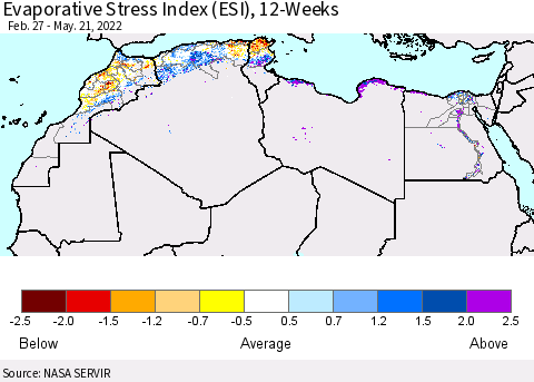 North Africa Evaporative Stress Index (ESI), 12-Weeks Thematic Map For 5/16/2022 - 5/22/2022