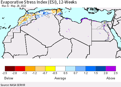 North Africa Evaporative Stress Index (ESI), 12-Weeks Thematic Map For 5/23/2022 - 5/29/2022