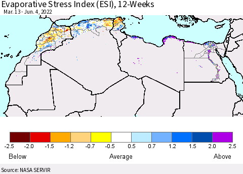North Africa Evaporative Stress Index (ESI), 12-Weeks Thematic Map For 5/30/2022 - 6/5/2022