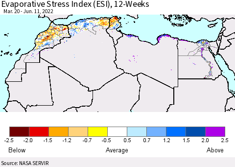 North Africa Evaporative Stress Index (ESI), 12-Weeks Thematic Map For 6/6/2022 - 6/12/2022