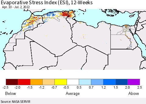 North Africa Evaporative Stress Index (ESI), 12-Weeks Thematic Map For 6/27/2022 - 7/3/2022