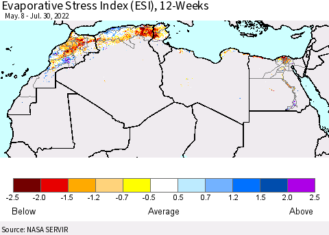 North Africa Evaporative Stress Index (ESI), 12-Weeks Thematic Map For 7/25/2022 - 7/31/2022