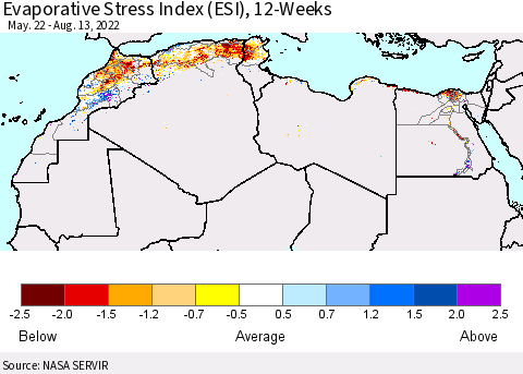North Africa Evaporative Stress Index (ESI), 12-Weeks Thematic Map For 8/8/2022 - 8/14/2022