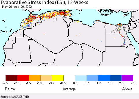 North Africa Evaporative Stress Index (ESI), 12-Weeks Thematic Map For 8/15/2022 - 8/21/2022