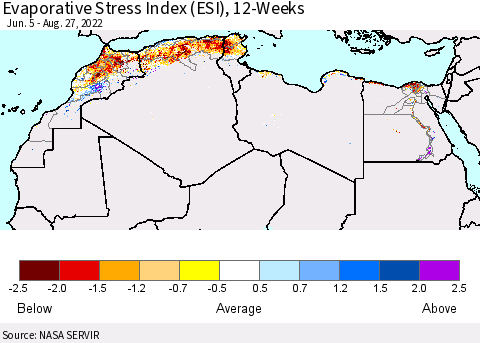 North Africa Evaporative Stress Index (ESI), 12-Weeks Thematic Map For 8/22/2022 - 8/28/2022