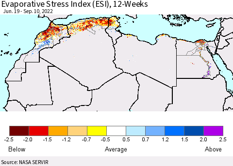 North Africa Evaporative Stress Index (ESI), 12-Weeks Thematic Map For 9/5/2022 - 9/11/2022