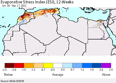North Africa Evaporative Stress Index (ESI), 12-Weeks Thematic Map For 9/12/2022 - 9/18/2022
