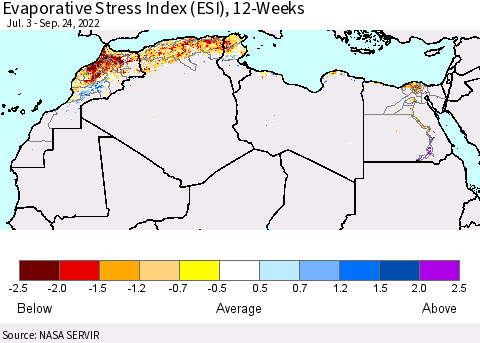 North Africa Evaporative Stress Index (ESI), 12-Weeks Thematic Map For 9/19/2022 - 9/25/2022